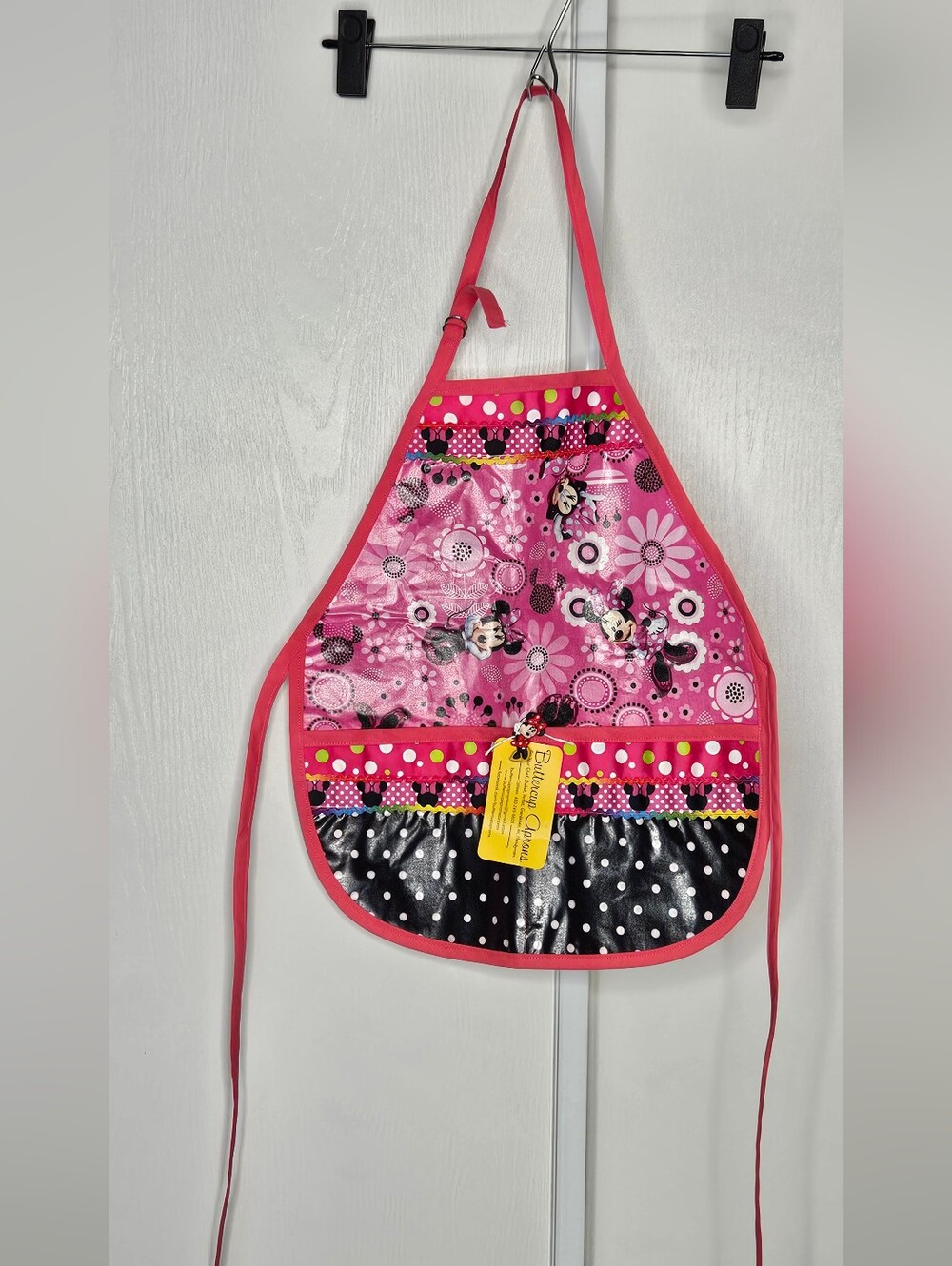 Minnie Mouse Pink Kids Apron with Polka Dot Pocket